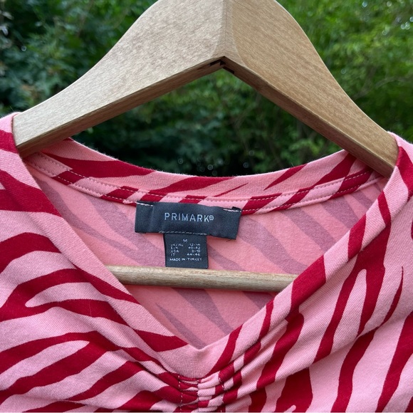 Primark Pink and Red Striped Ruched Long Sleeve Crop Top, Size Medium 12-14 - Picture 3 of 5
